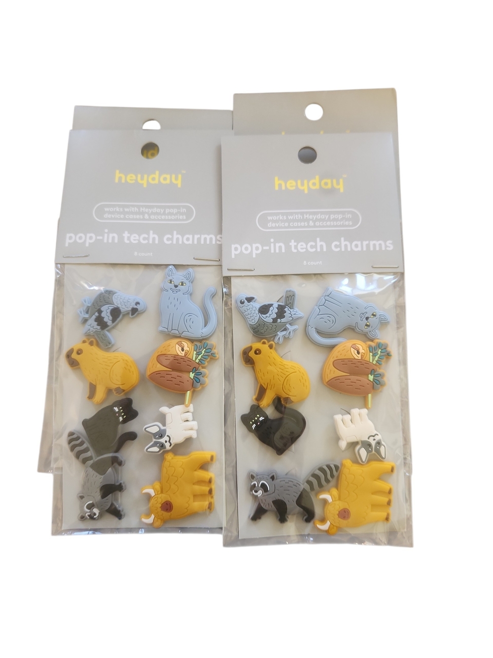 heyday Pop-In Tech Charms Animal & Fruit Set in Yellow, Gray, Blue, Black, White